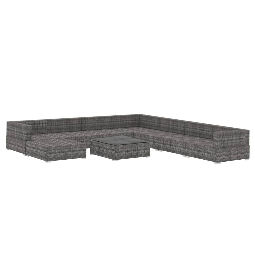 9 Piece Garden Lounge Set with Cushions Poly Rattan Grey