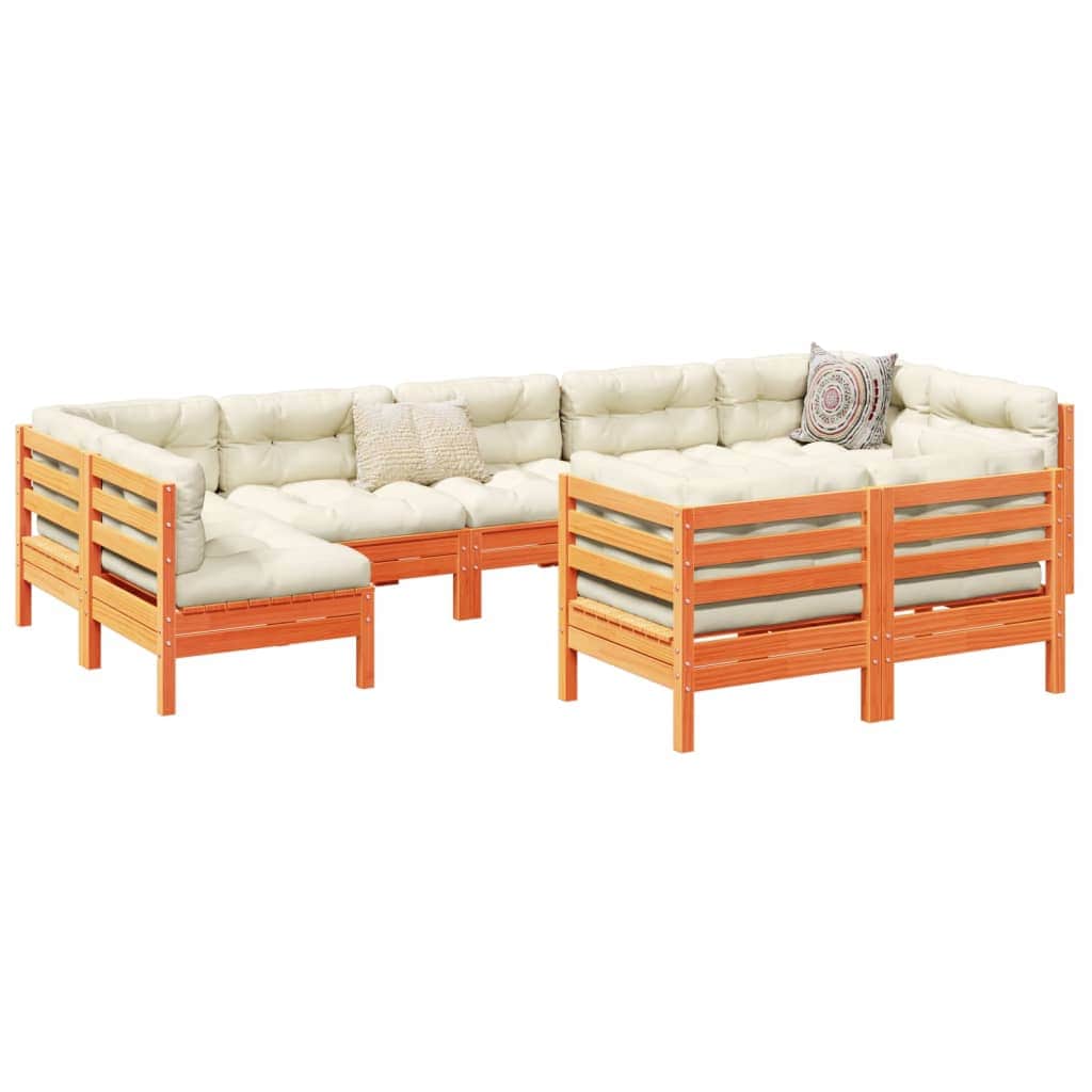 9 Piece Garden Sofa Set with Cushions Solid Wood Douglas Fir