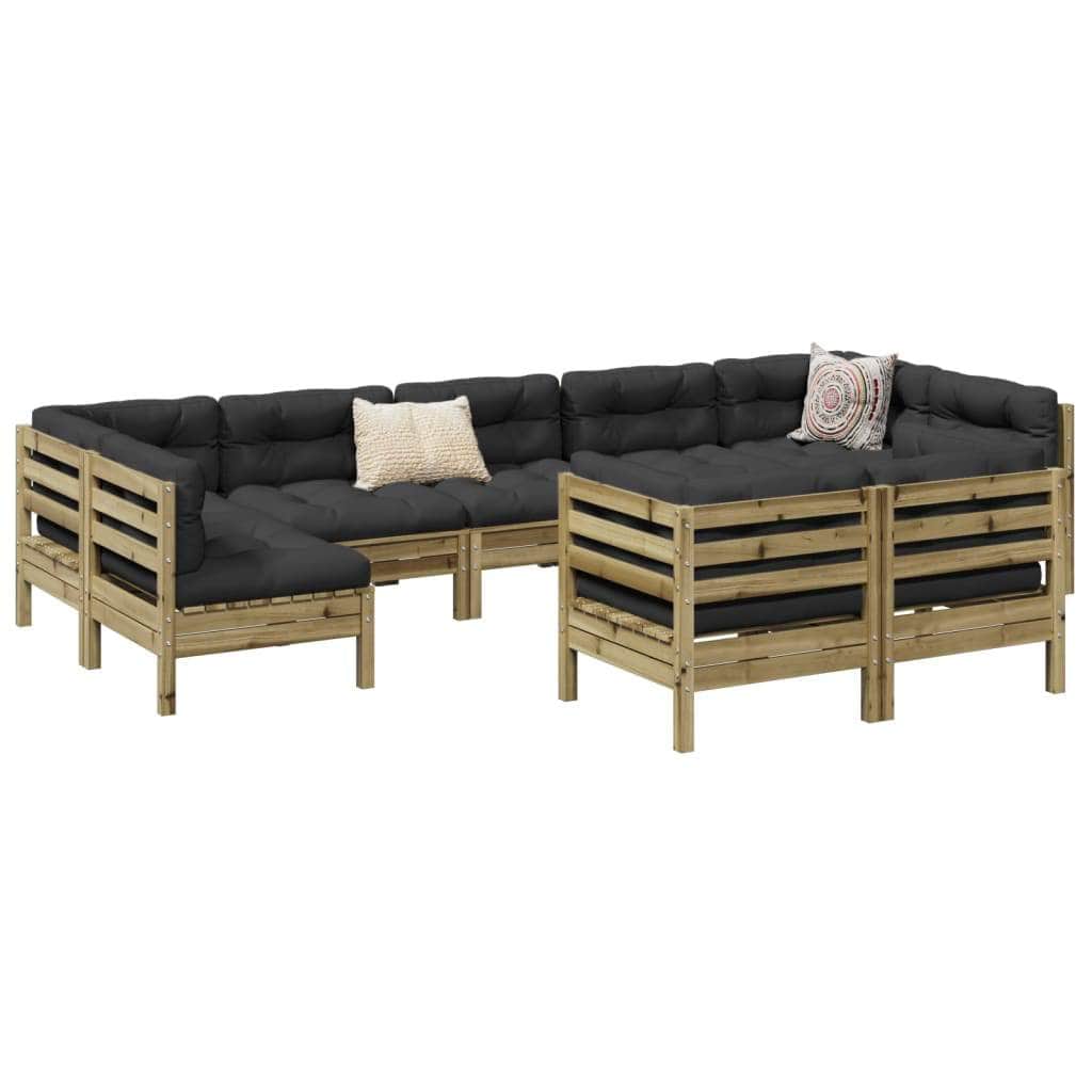 9 Piece Garden Sofa Set with Cushions Solid Wood Douglas Fir