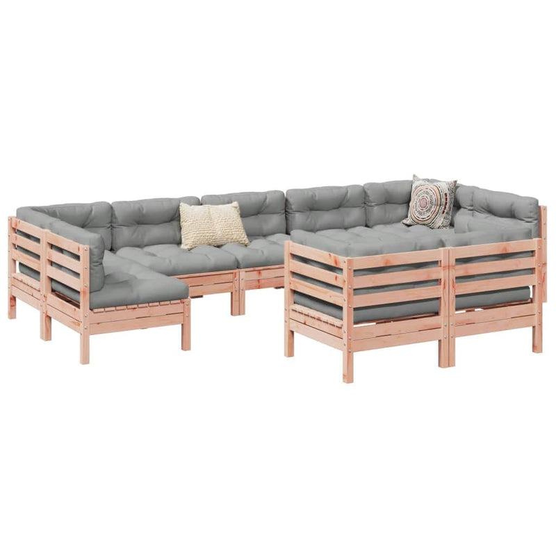 Wood finish - 9 Piece Garden Sofa Set with Cushions Solid Wood Douglas Fir