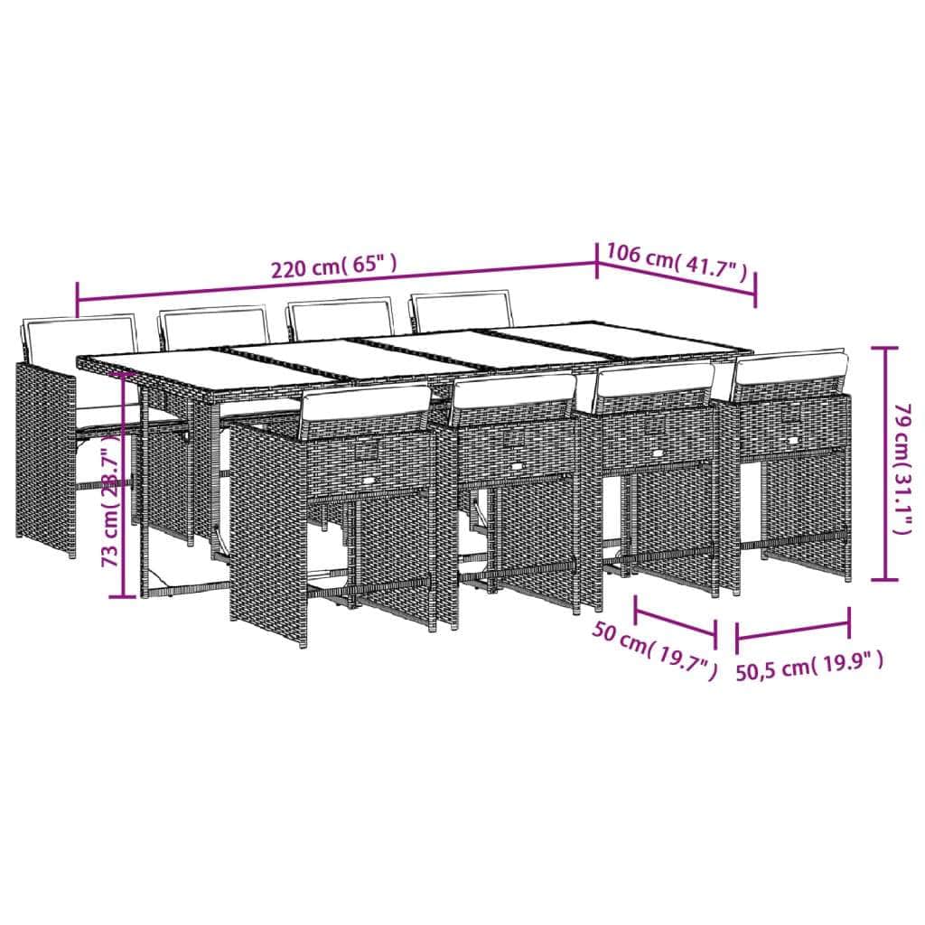 9-Piece Grey Poly Rattan Garden Dining Set with Cushions
