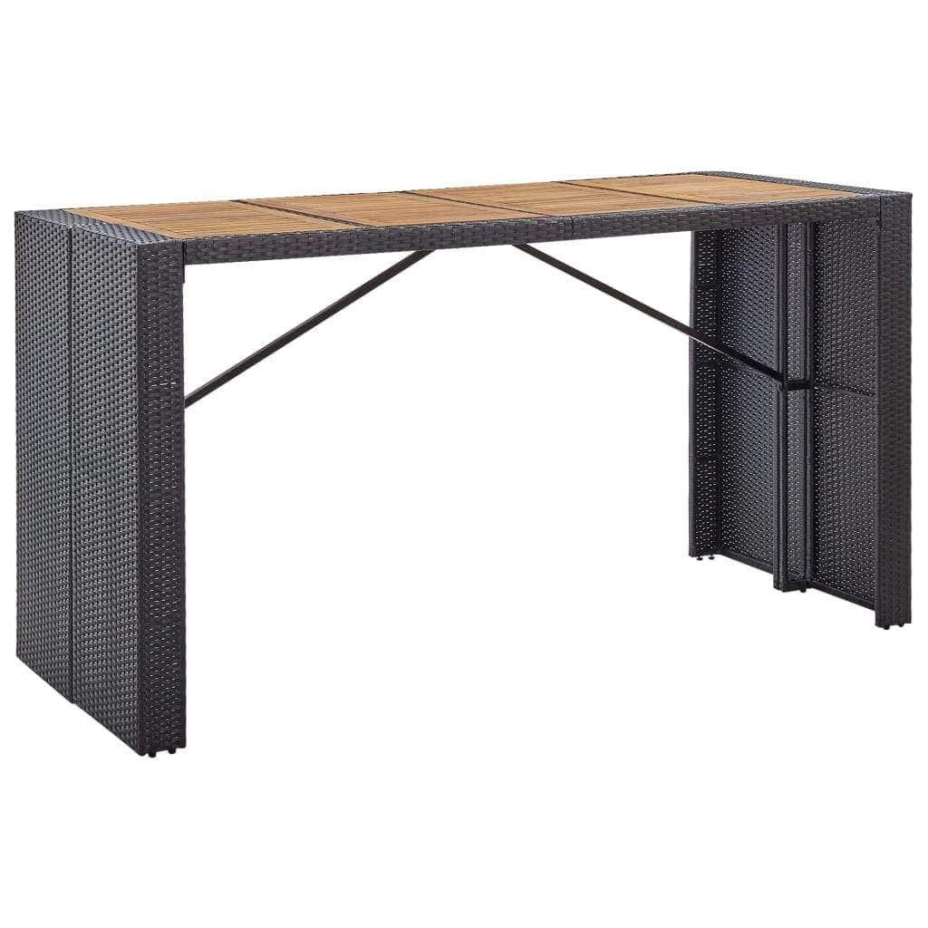 9 Piece Outdoor Bar Set Poly Rattan and Acacia Wood Black