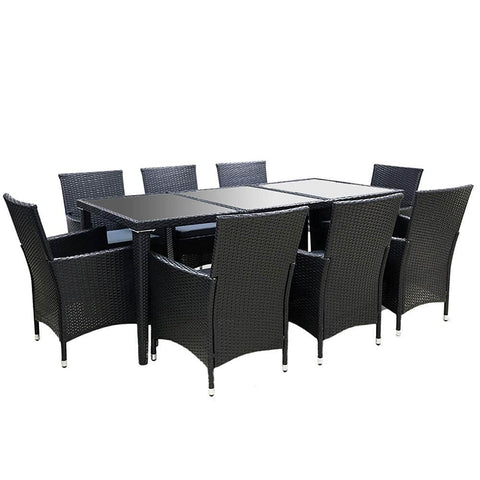 Outdoor Dining Set 9 Piece Wicker Lounge Setting Black
