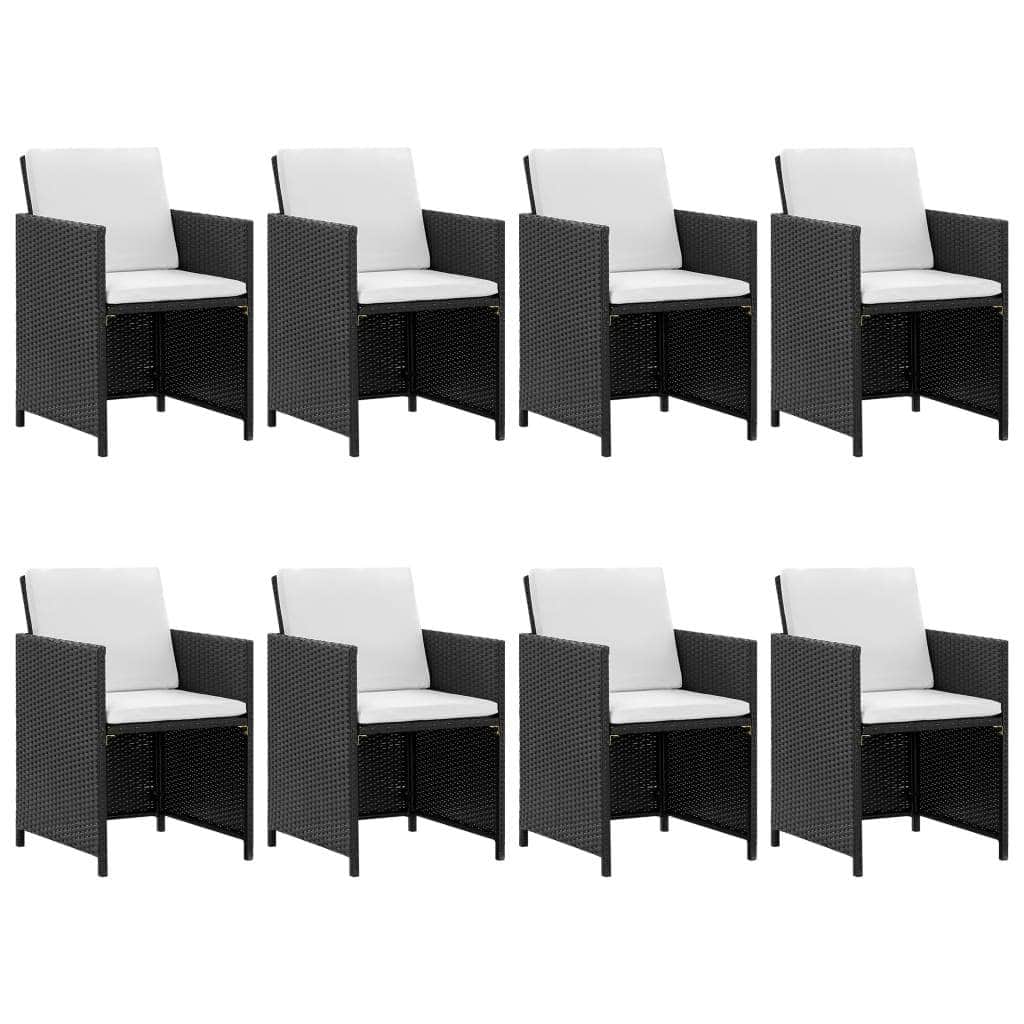 9 Piece Outdoor Dining Set with Cushions Poly Rattan Black