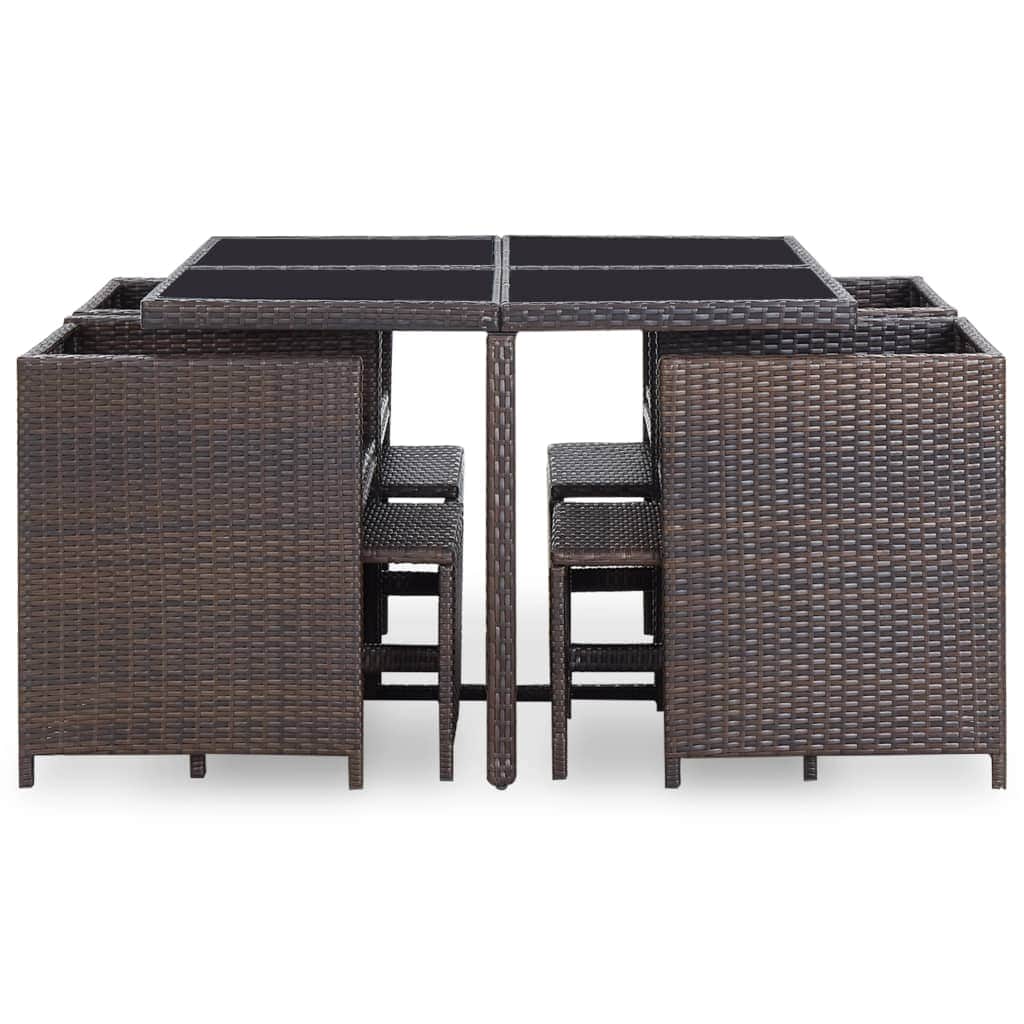 9 Piece Outdoor Dining Set with Cushions Poly Rattan Brown