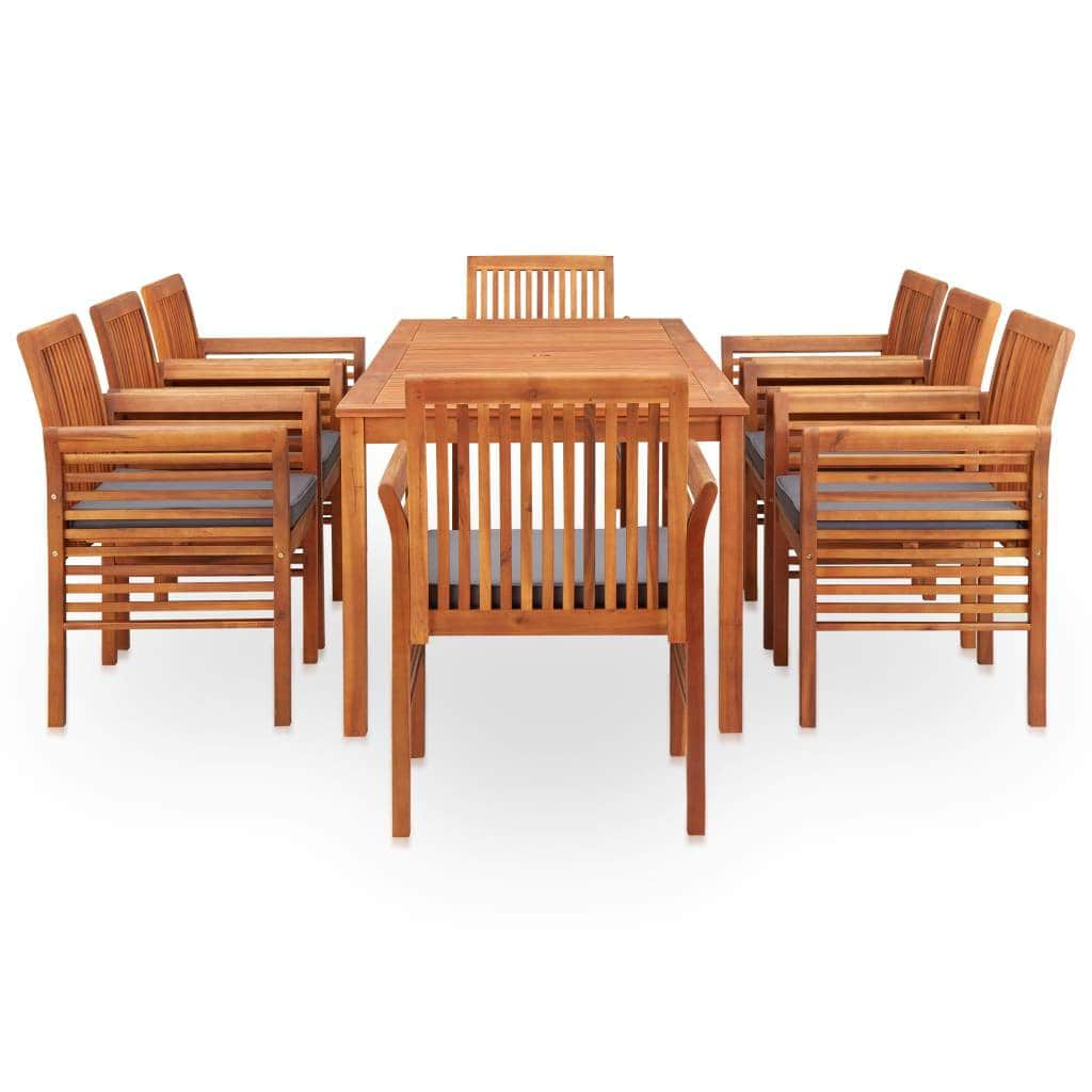 9 Piece Outdoor Dining Set with Cushions Solid Acacia Wood