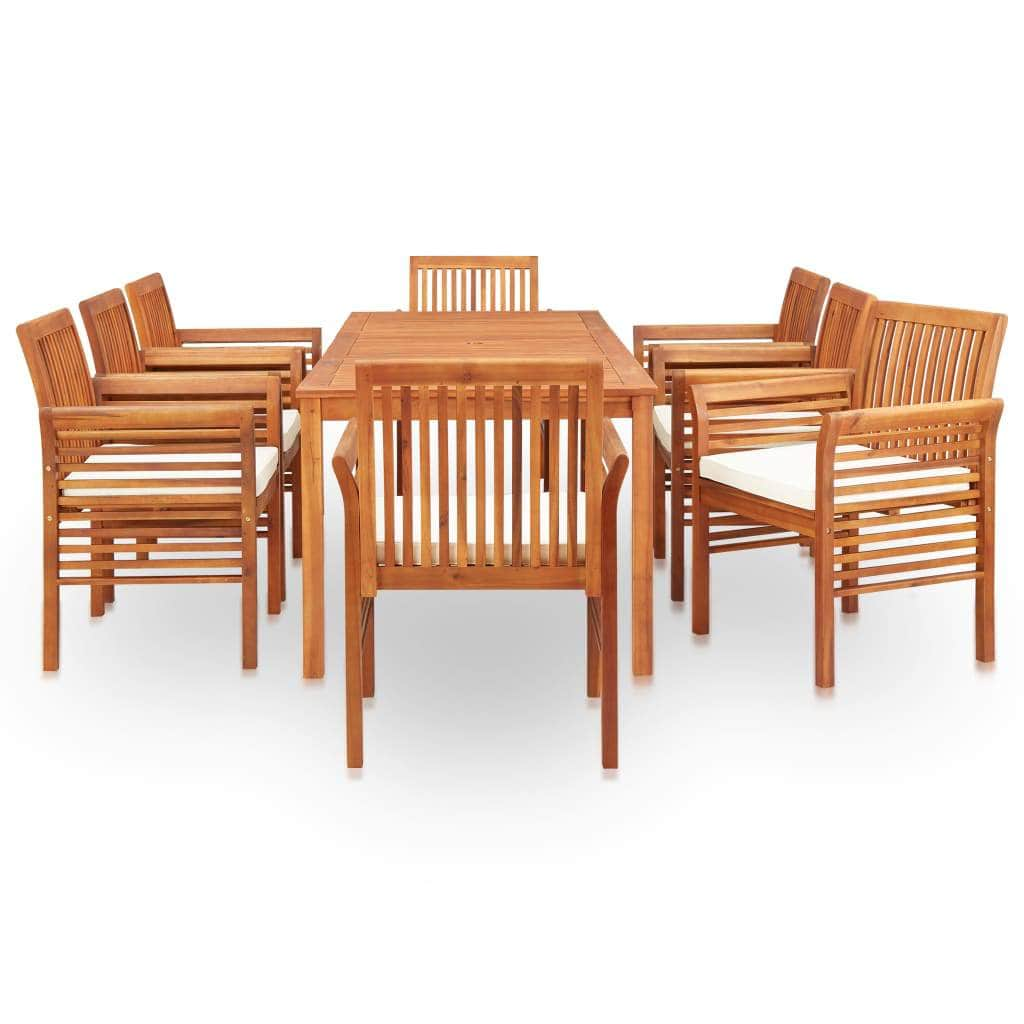 9 Piece Outdoor Dining Set with Cushions Solid Acacia Wood