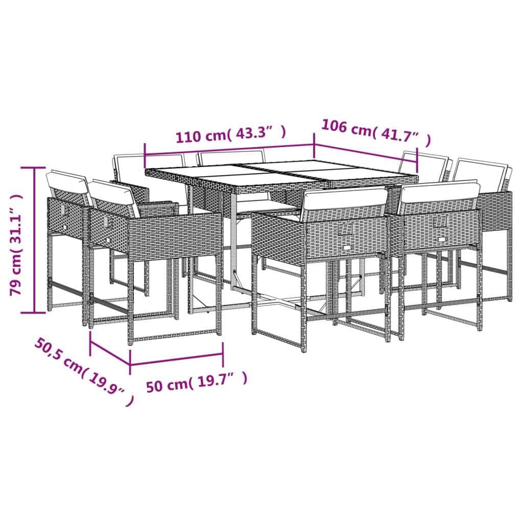 9-Piece Poly Rattan Garden Dining Set with Cushioned Comfort