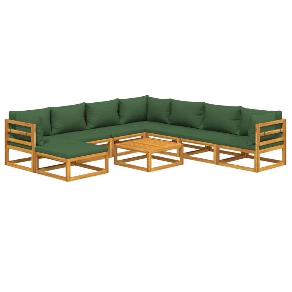 9-Piece Solid Wood Garden Lounge with Green Cushions