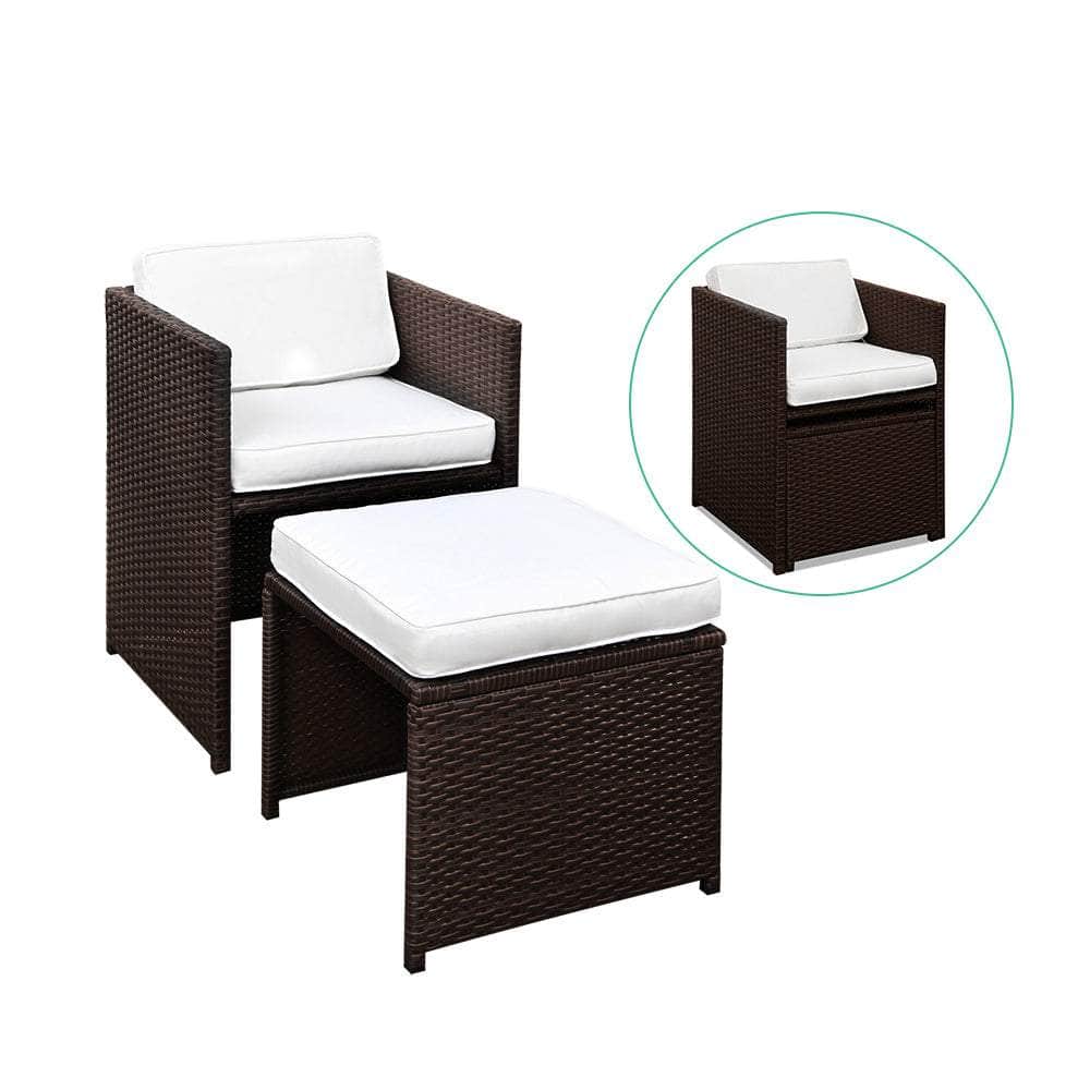 9 Piece Wicker Outdoor Dining Set - Brown & White