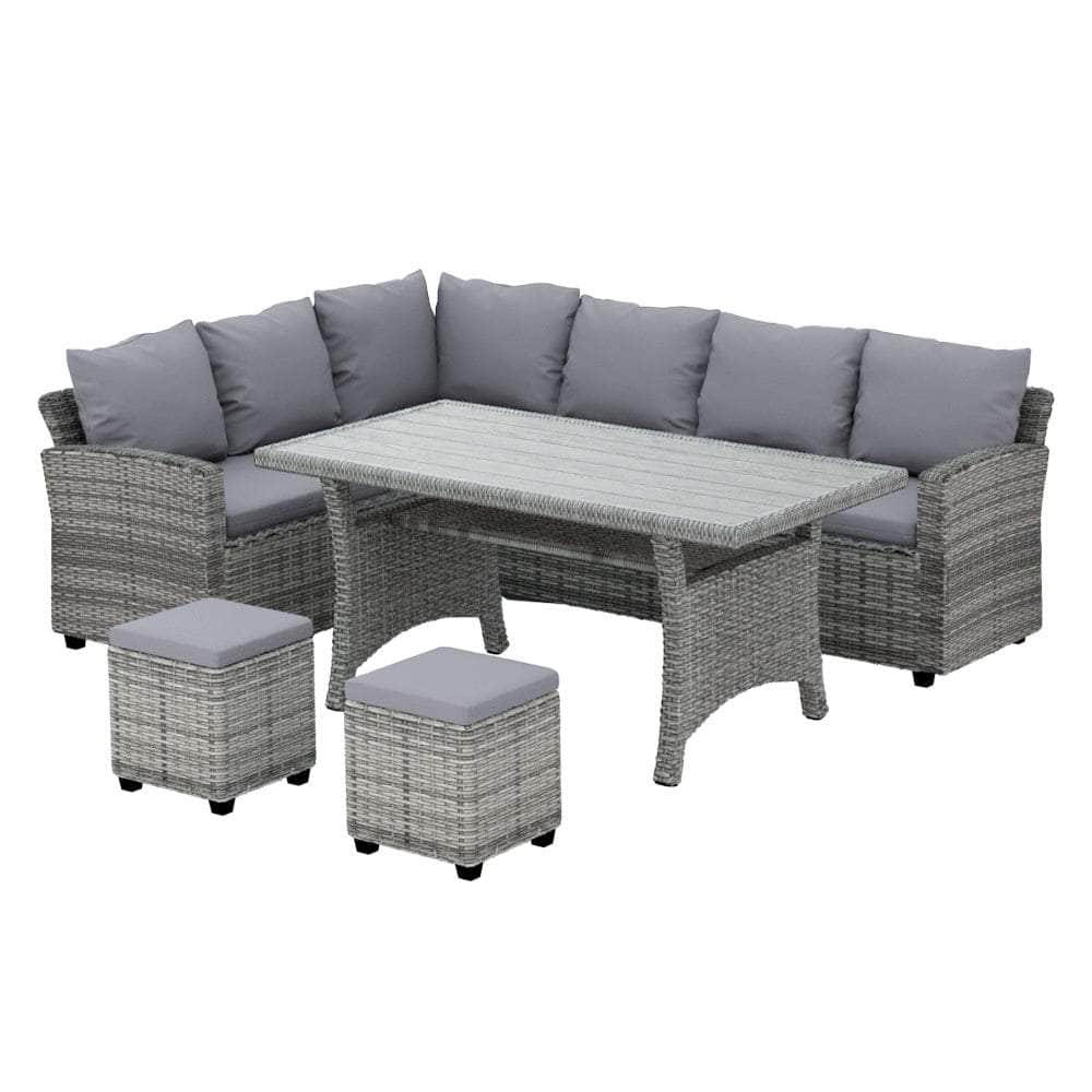 9-Seater Outdoor Dining Set Patio Furniture Wicker Lounge Table Chairs
