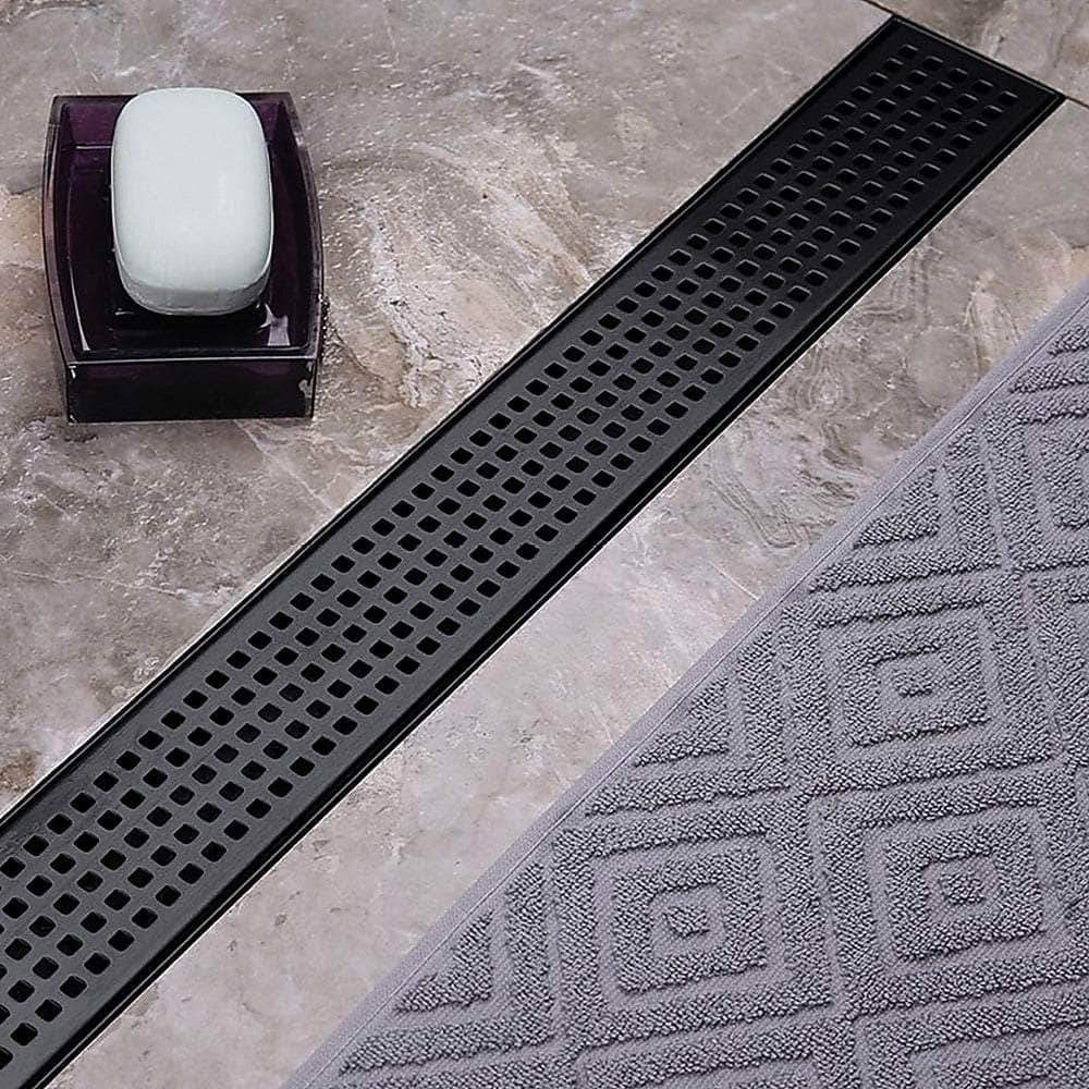 900mm Bathroom Shower Black Floor Waste Square Pattern