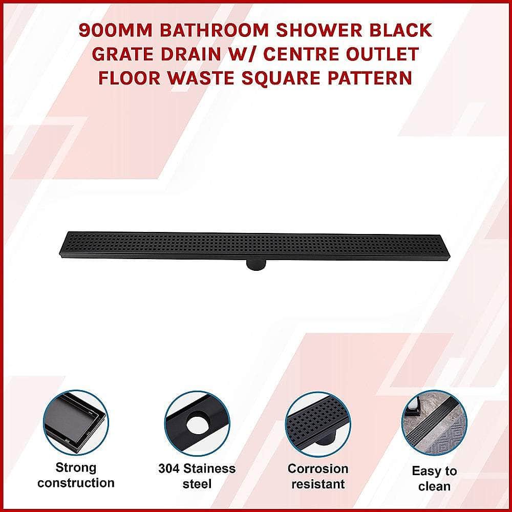 900mm Bathroom Shower Black Floor Waste Square Pattern