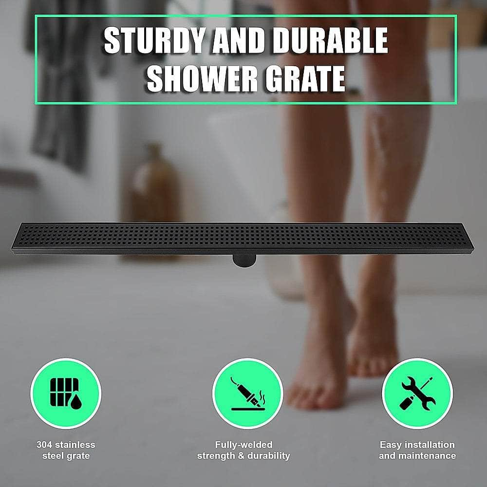 900mm Bathroom Shower Black Floor Waste Square Pattern