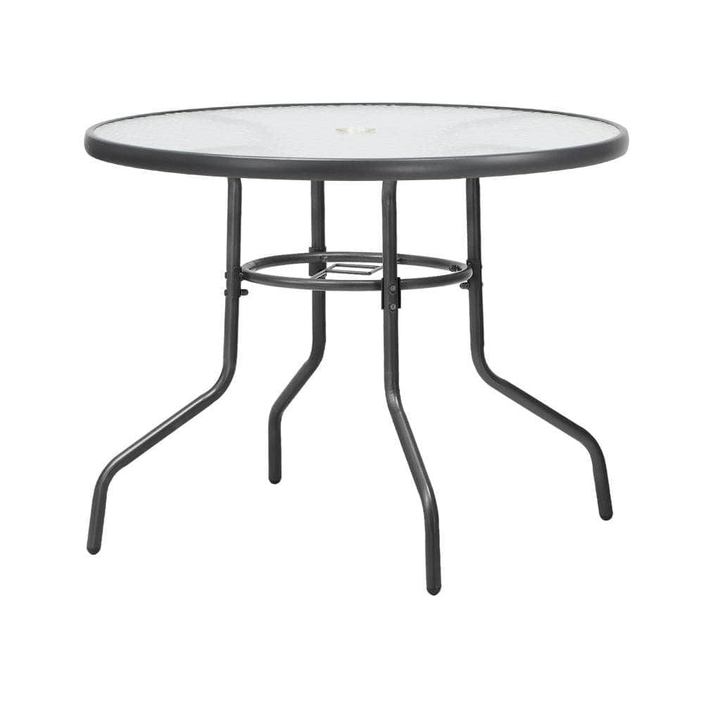 90cm Outdoor Dining Glass Table Round Patio Furniture Bistro Set, Outdoor Dining Set