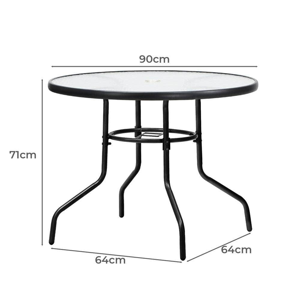 90cm Outdoor Dining Glass Table Round Patio Furniture Bistro Set | Outdoor Dining Set