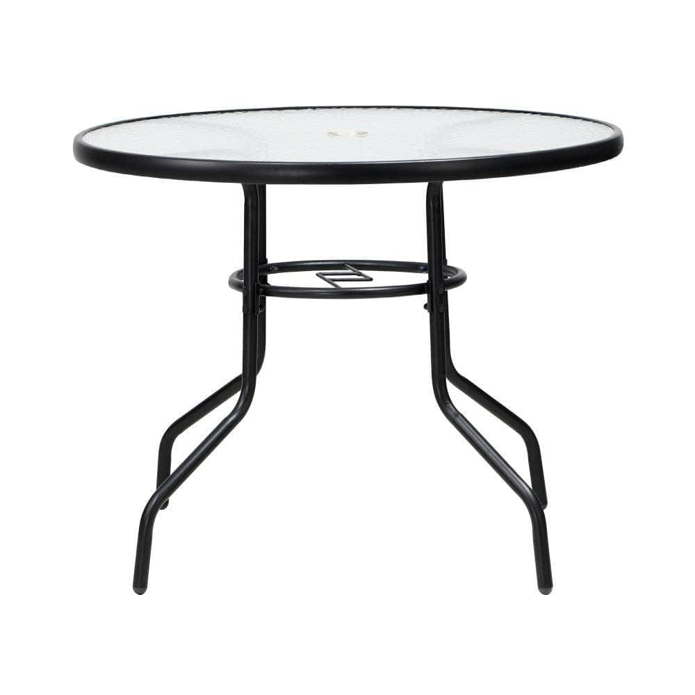 Glass finish - 90cm Outdoor Dining Glass Table Round Patio Furniture Bistro Set