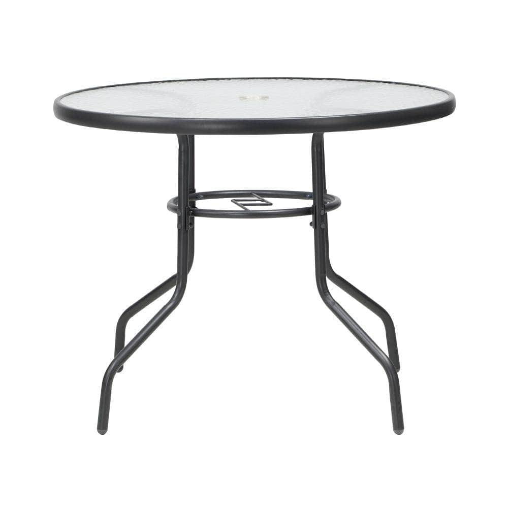 90cm Outdoor Dining Glass Table Round Patio Furniture Bistro Set, Glass finish