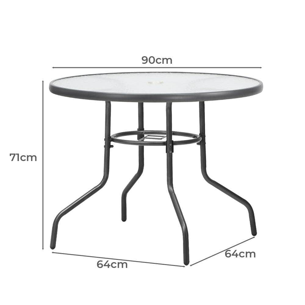 90cm Outdoor Dining Glass Table Round Patio Furniture Bistro Set with 90Cm