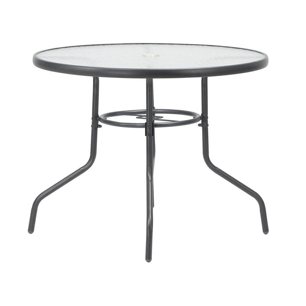 90cm Outdoor Dining Glass Table Round Patio Furniture Bistro Set - 90Cm