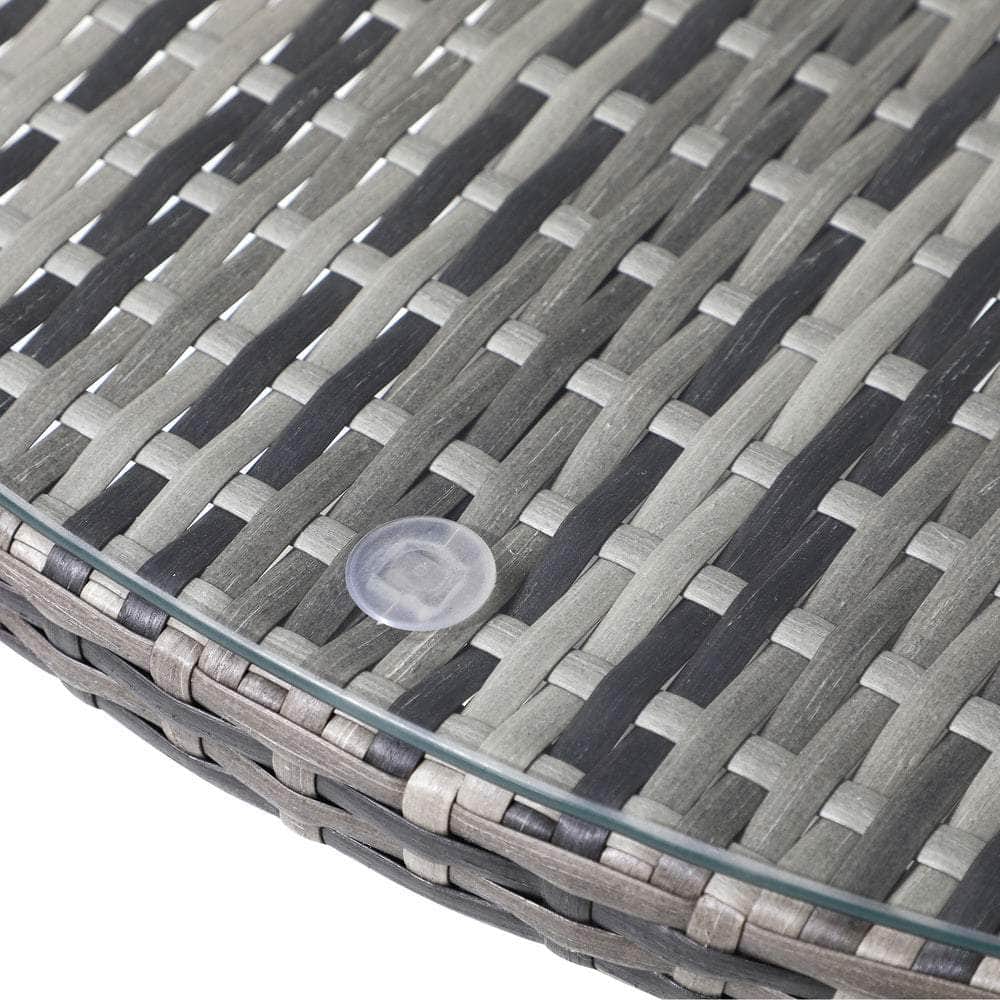 90CM Outdoor Dining Table Round Rattan Glass Table Patio Furniture Grey
