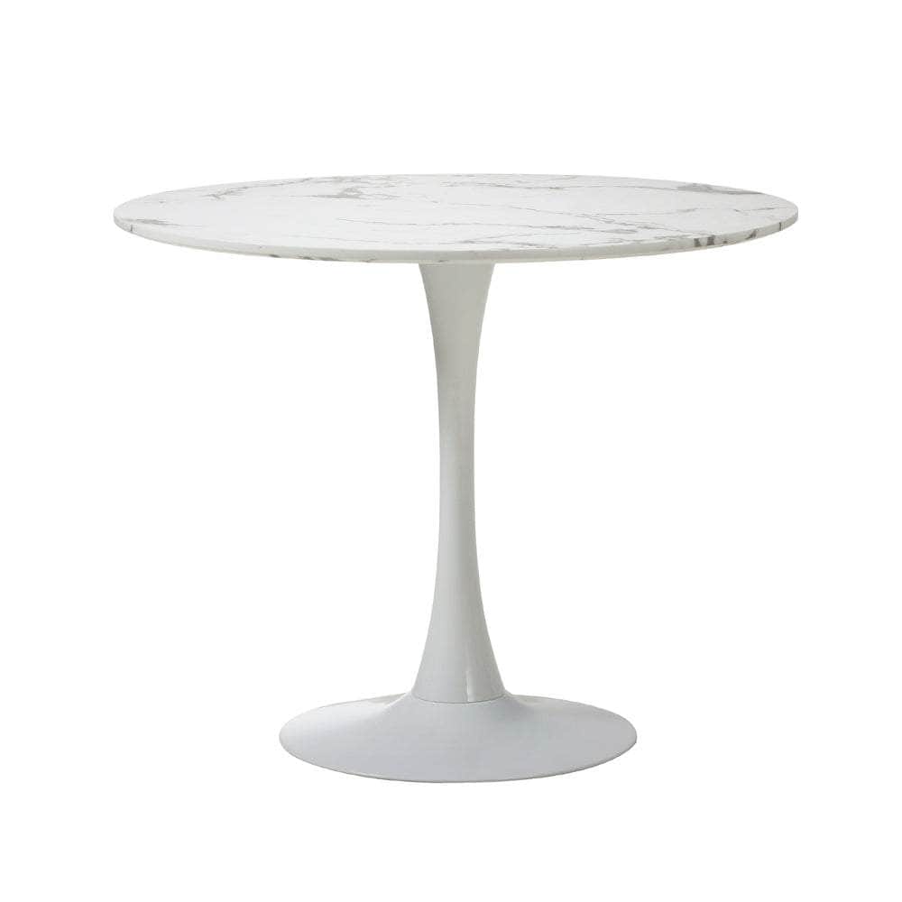 90cm Round Dining Table with 4 PU Leather Chairs Green for Kitchen or Dining