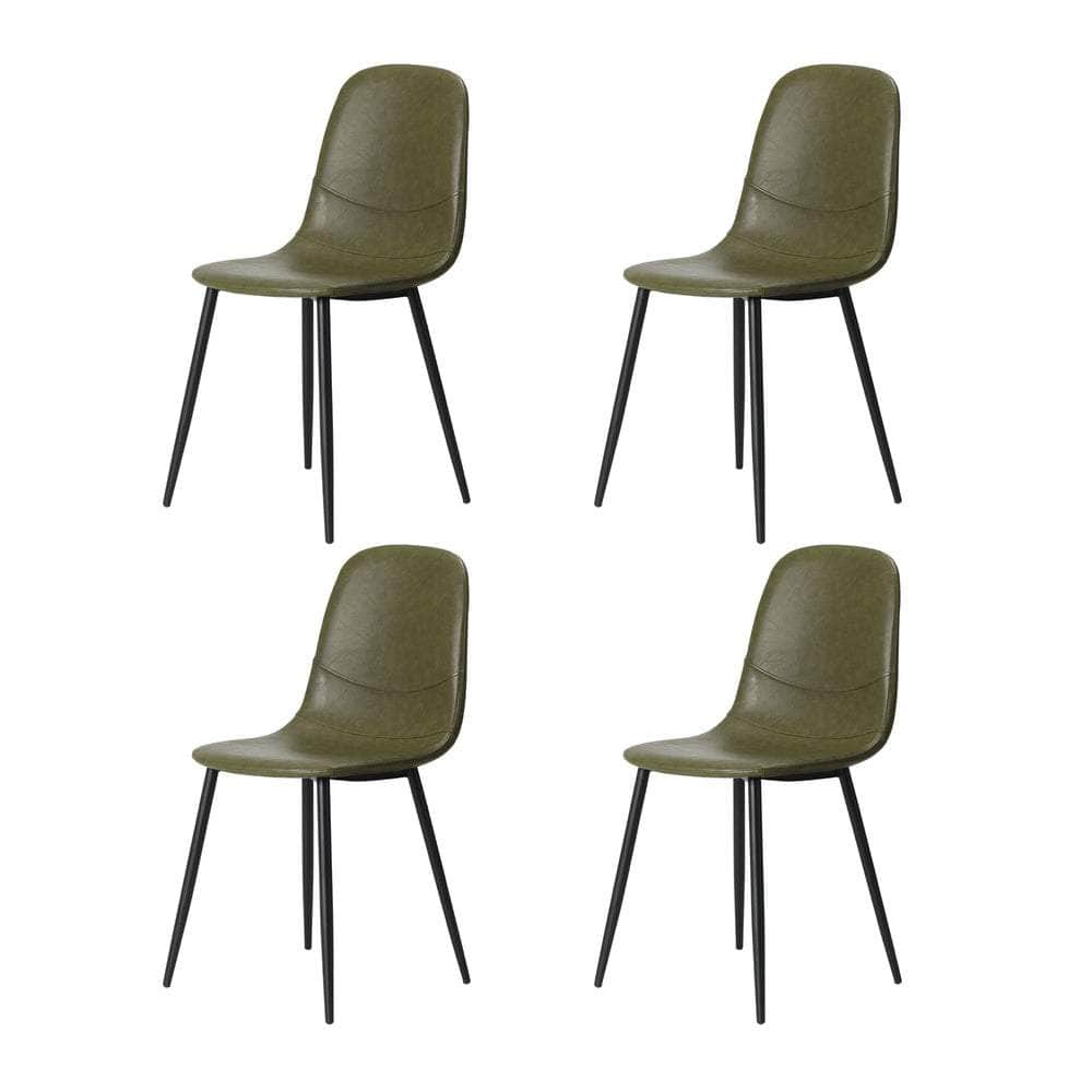 90cm Round Dining Table with 4 PU Leather Chairs Green for Kitchen or Dining