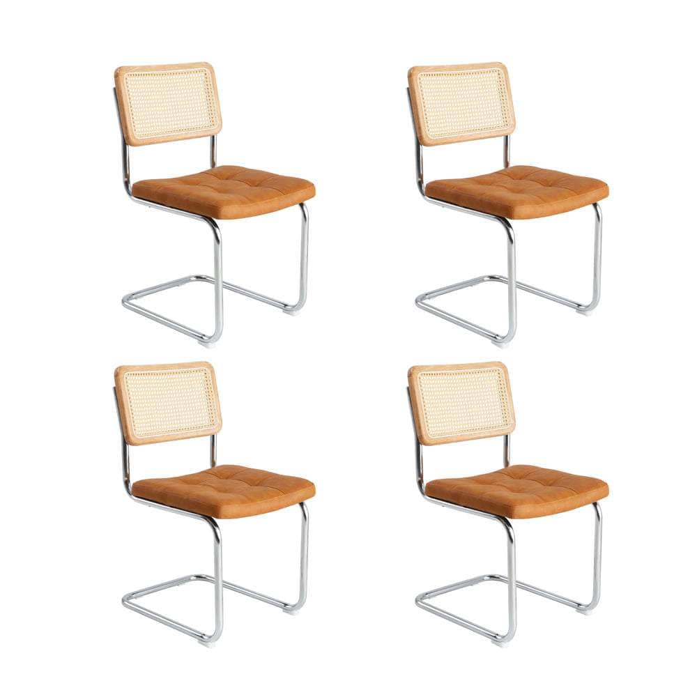 90cm Round Dining Table with 4PCS Chairs PU Leather Brown