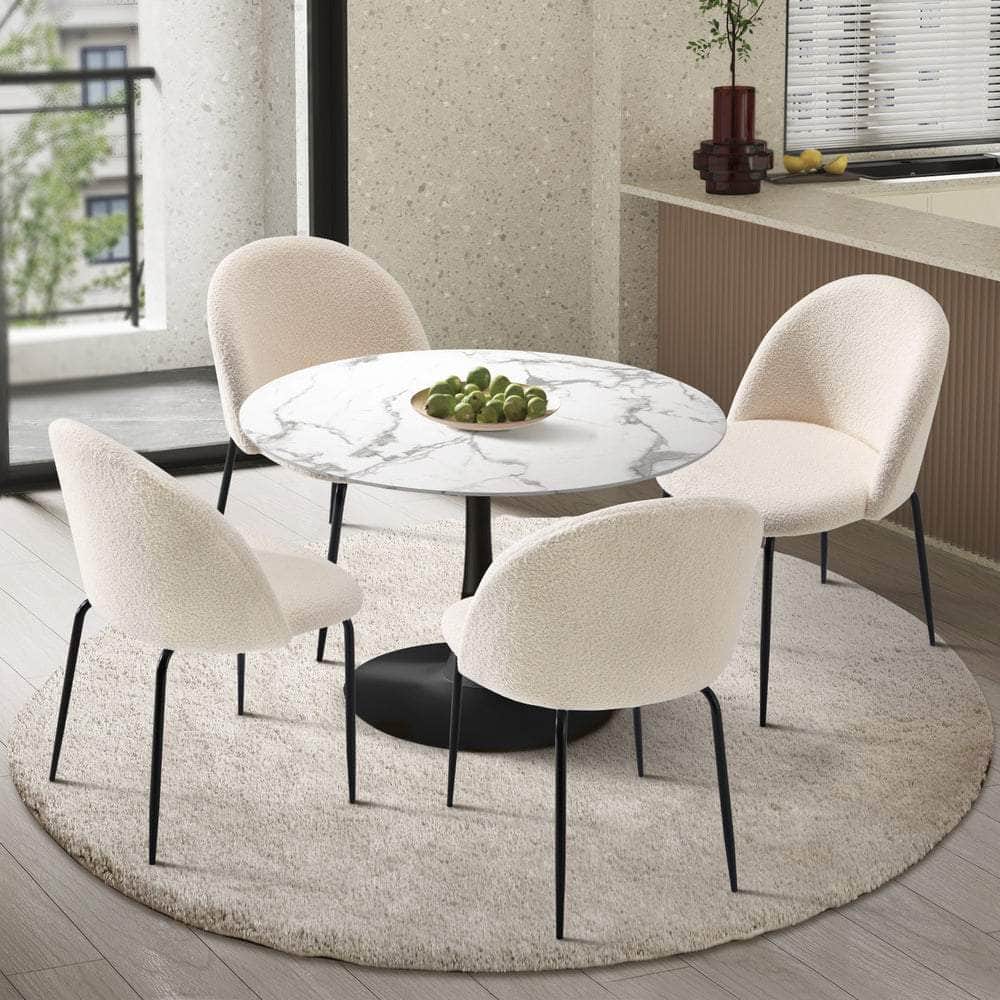 90cm Round Dining Table with 4PCS Chairs Sherpa White