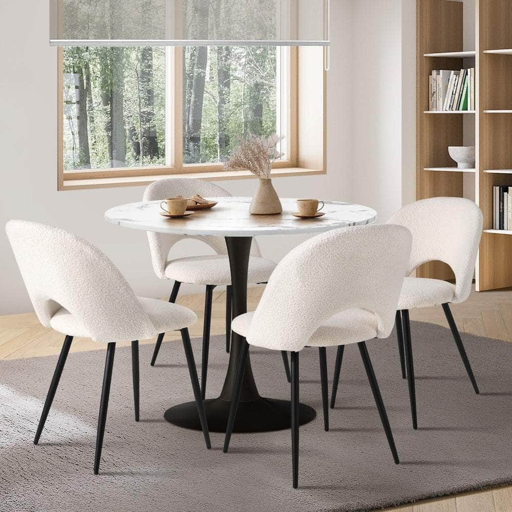 90cm Round Dining Table with 4PCS Chairs White and Black