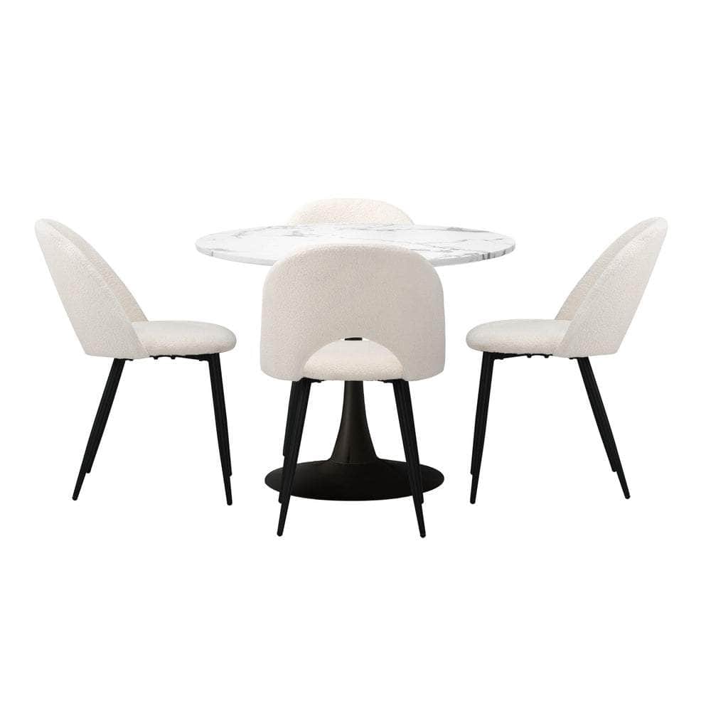 90cm Round Dining Table with 4PCS Chairs White and Black