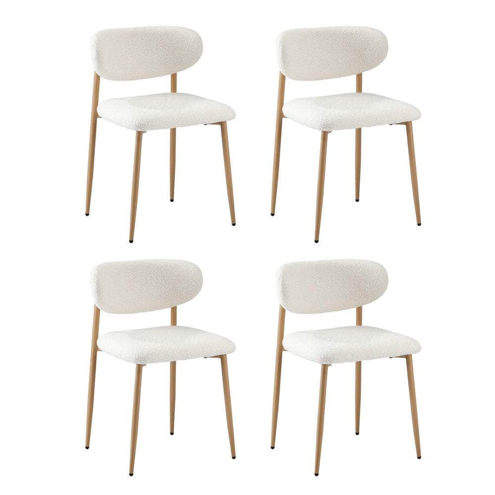90cm Round Dining Table with 4x Dining Chairs Boucle White&Gold