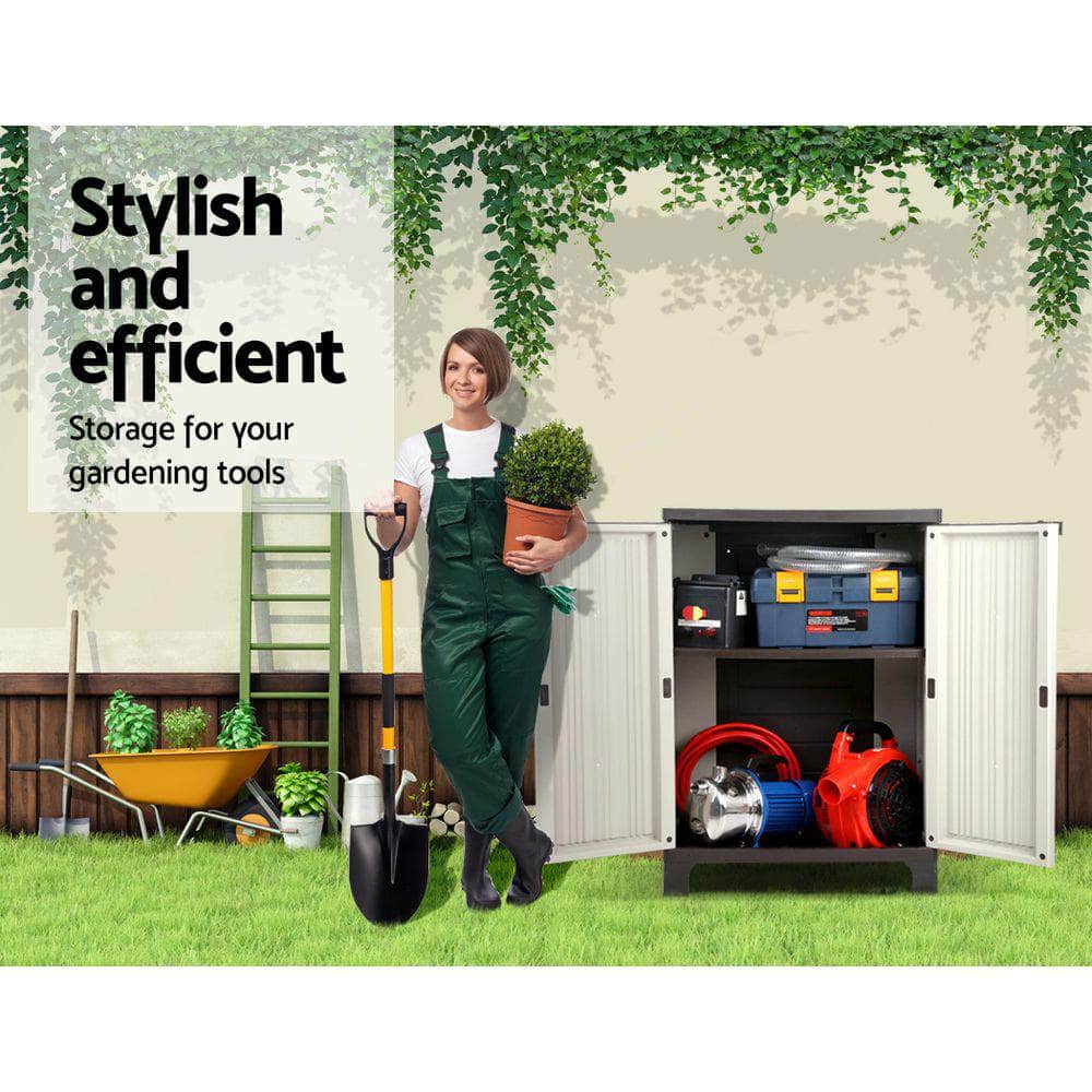 92Cm Outdoor Storage Cabinet Box Lockable Cupboard Sheds Garage Beige