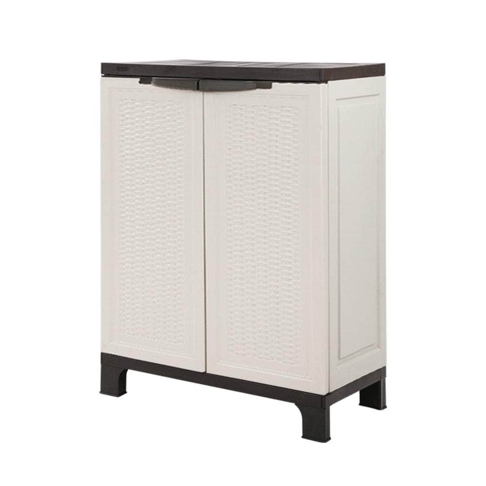 92Cm Outdoor Storage Cabinet Box Lockable Cupboard Sheds Rattan Beige