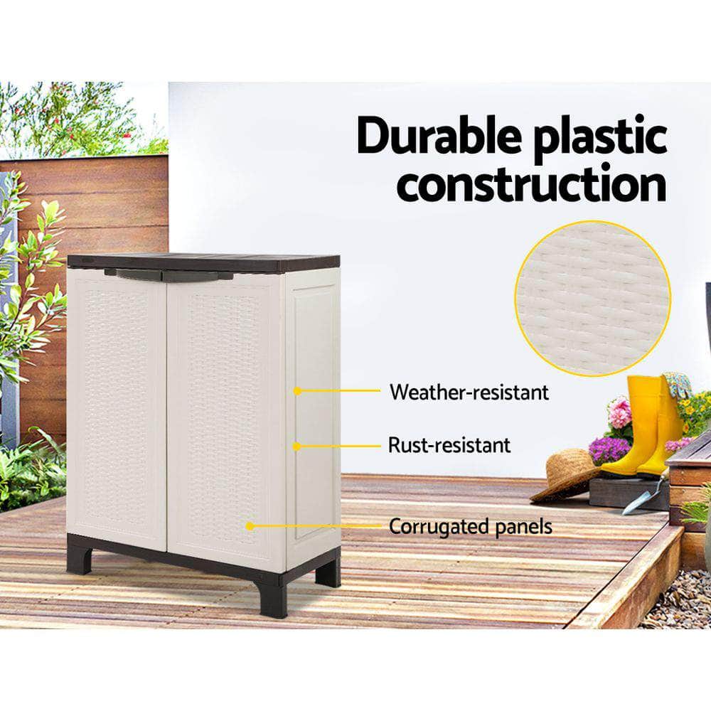 92Cm Outdoor Storage Cabinet Box Lockable Cupboard Sheds Rattan Beige