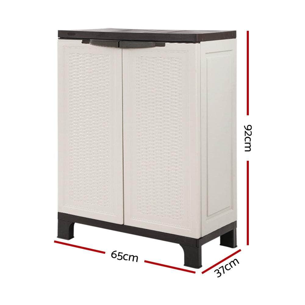 92Cm Outdoor Storage Cabinet Box Lockable Cupboard Sheds Rattan Beige
