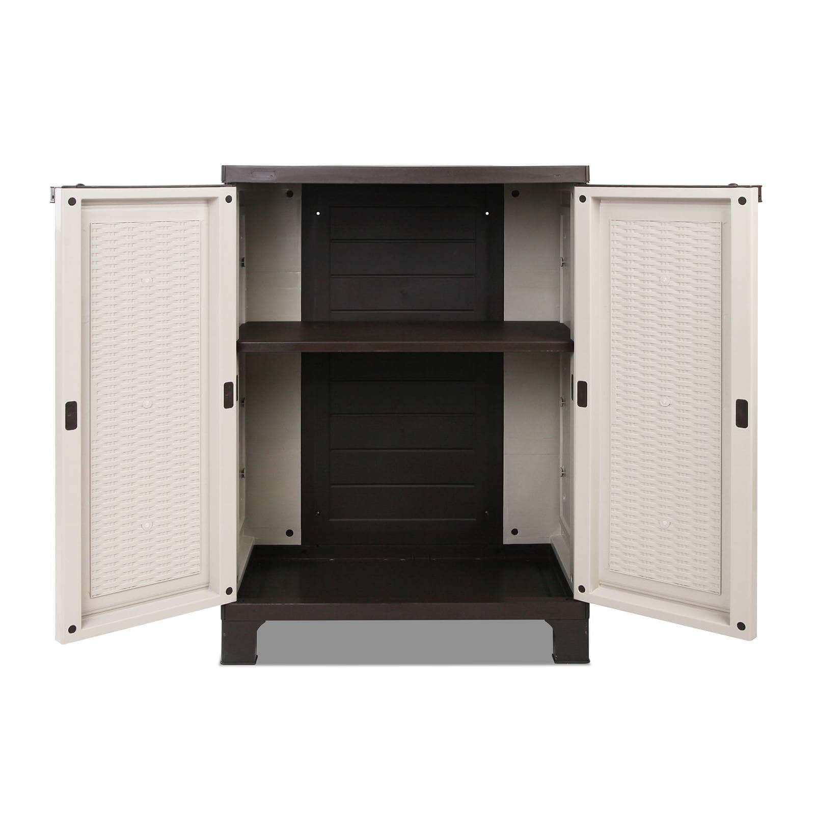 92Cm Outdoor Storage Cabinet Box Lockable Cupboard Sheds Rattan Beige