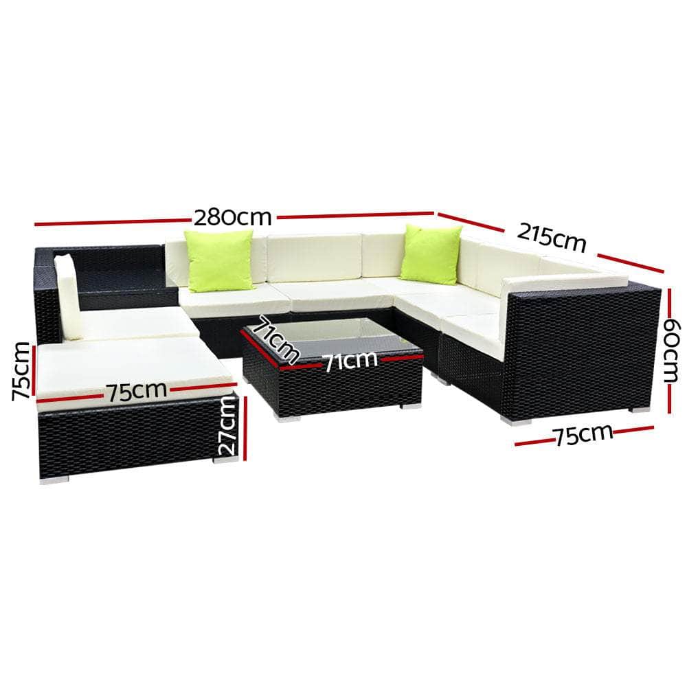 9PC Sofa Set with Storage Cover Outdoor Furniture Wicker