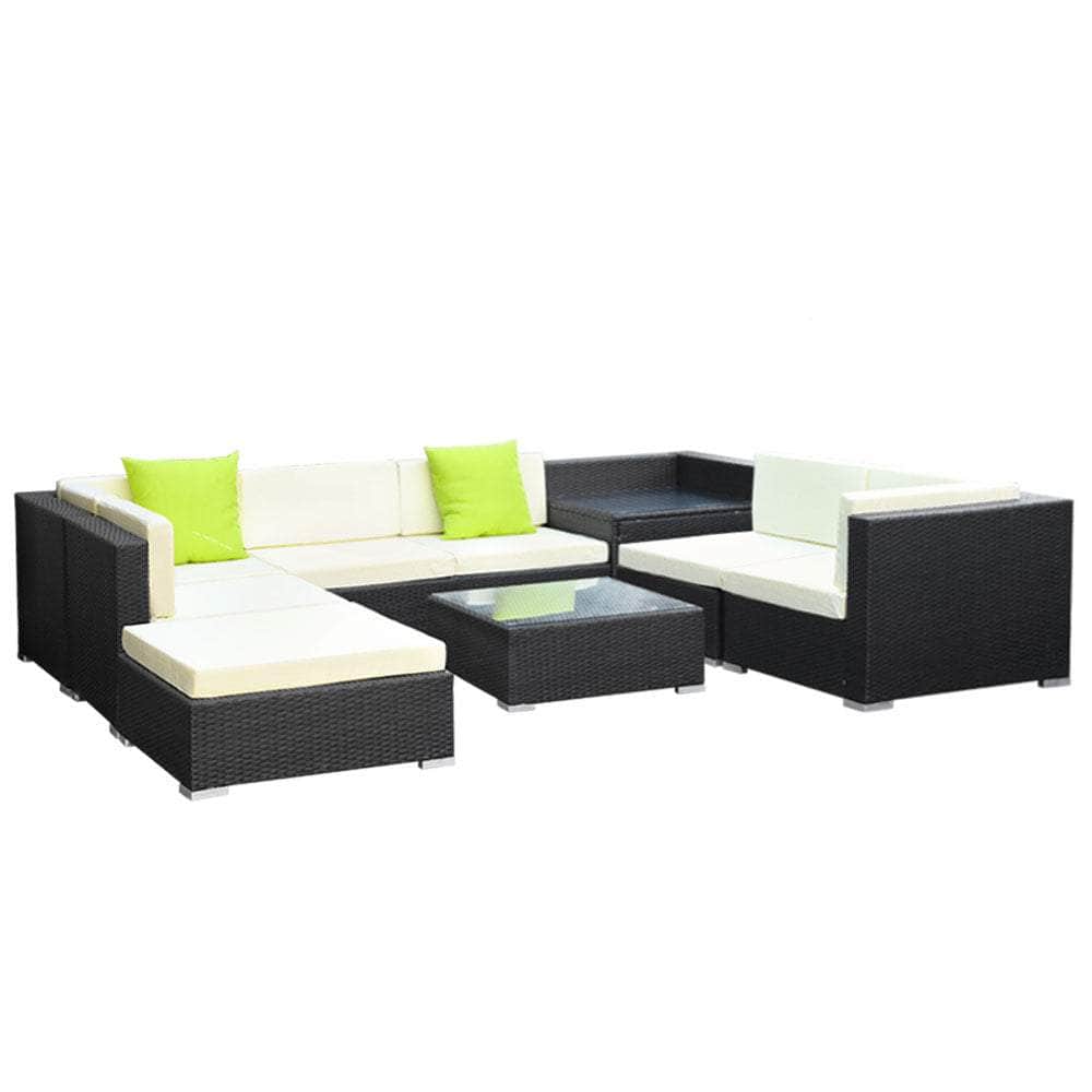 9PC Sofa Set with Storage Cover Outdoor Furniture Wicker