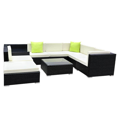 9-Piece Outdoor Sofa Set Wicker Couch Lounge Setting Cover