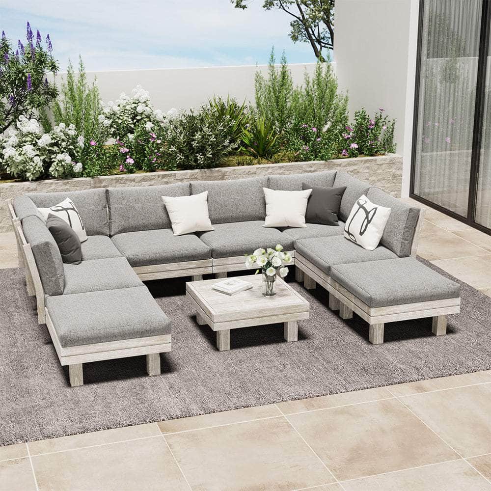 9PCS 7PCS Outdoor Sofa Set Wooden Lounge Setting Table Chair