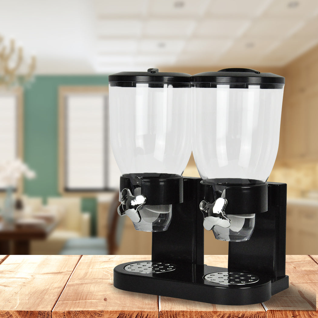 Double Cereal Dispenser Dry Food Black