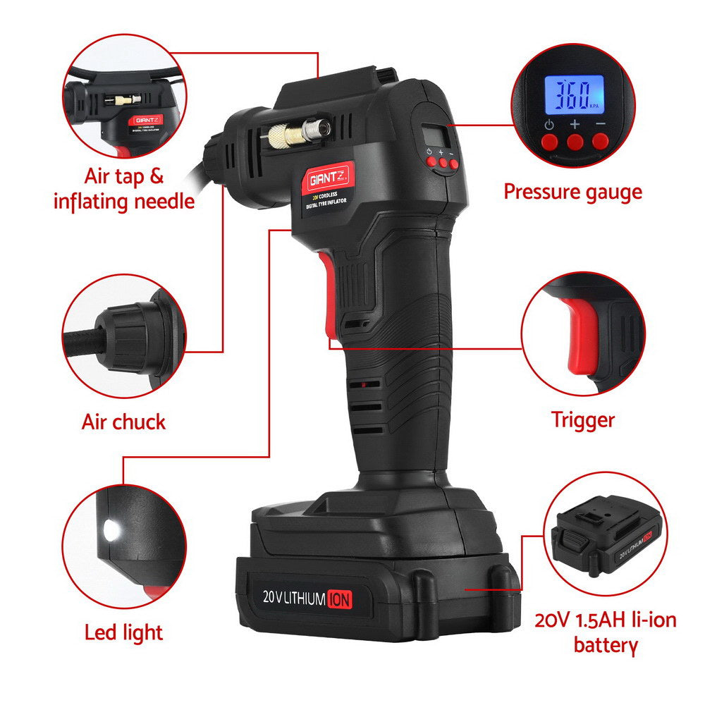 Portable 20V Tire Air Compressor 120PSI Fast Digital Display LED Light with Air Compressors