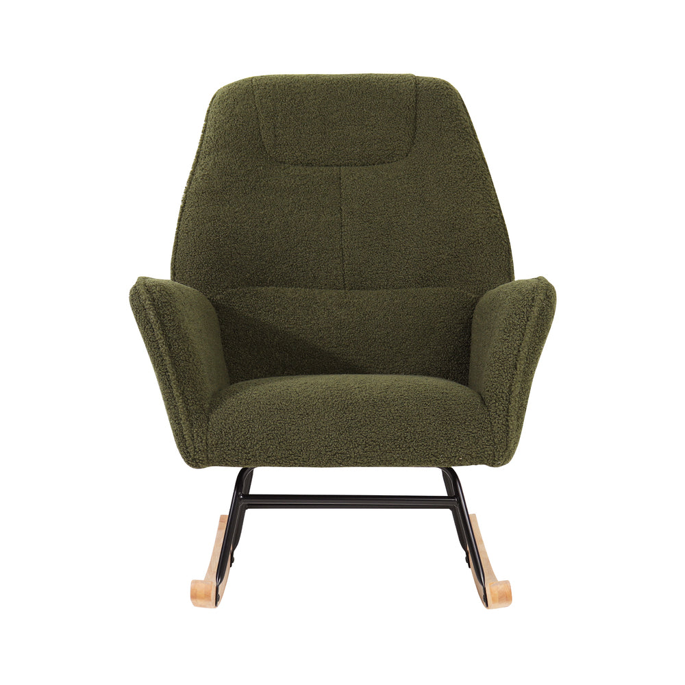 Rocking Chair Armchair Sherpa Accent Upholstered Living Room Seat Green/White/Grey