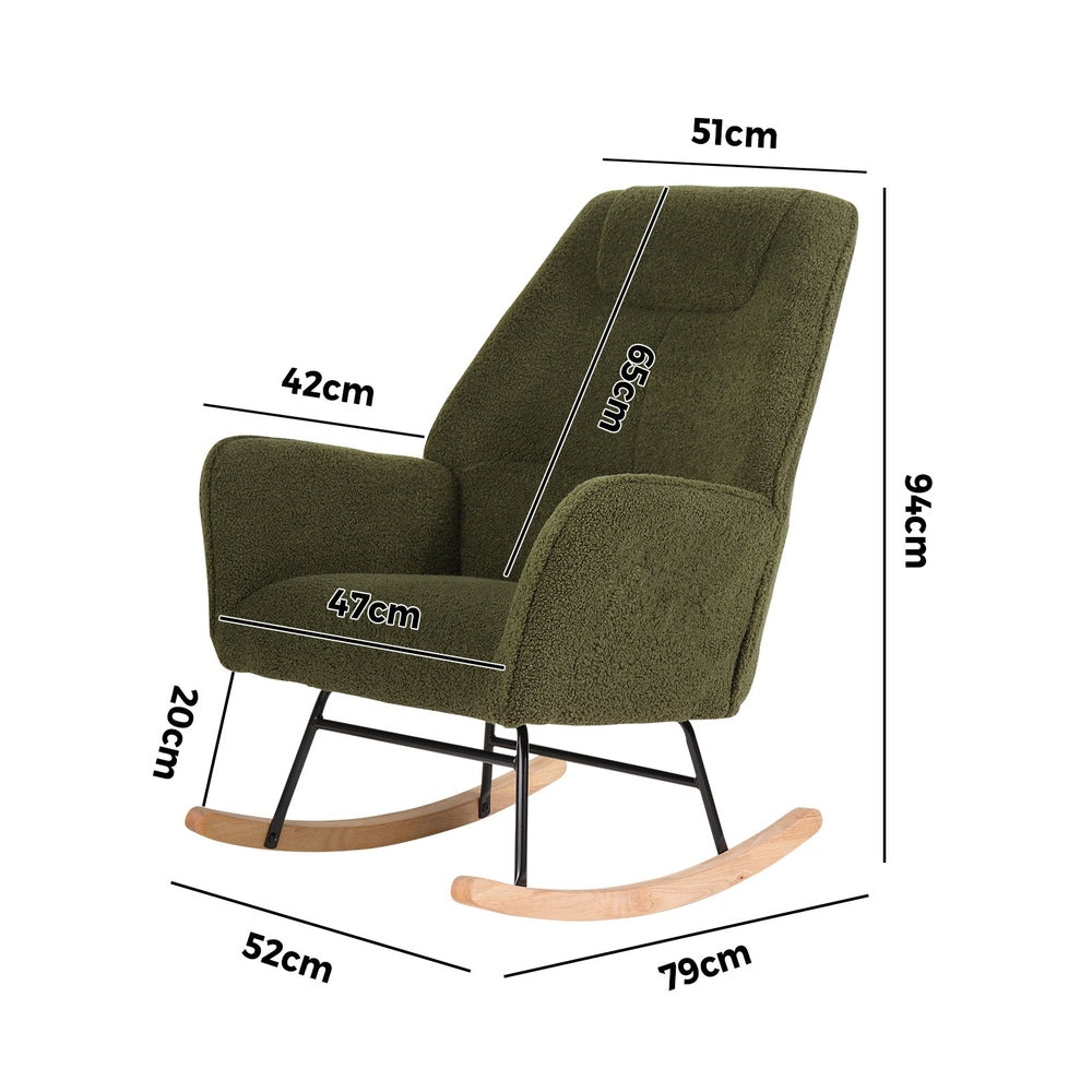 Rocking Chair Armchair Sherpa Accent Upholstered Living Room Seat Green/White/Grey