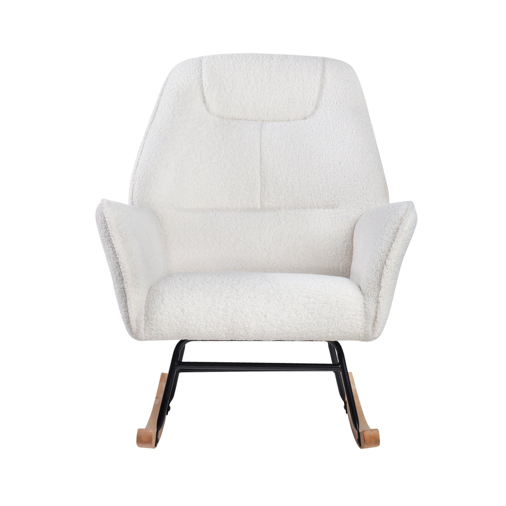 Rocking Chair Armchair Sherpa Accent Upholstered Living Room Seat Green/White/Grey