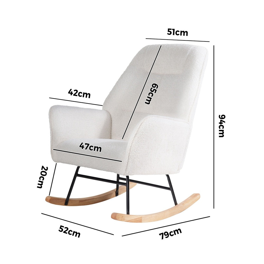 Rocking Chair Armchair Sherpa Accent Upholstered Living Room Seat Green/White/Grey