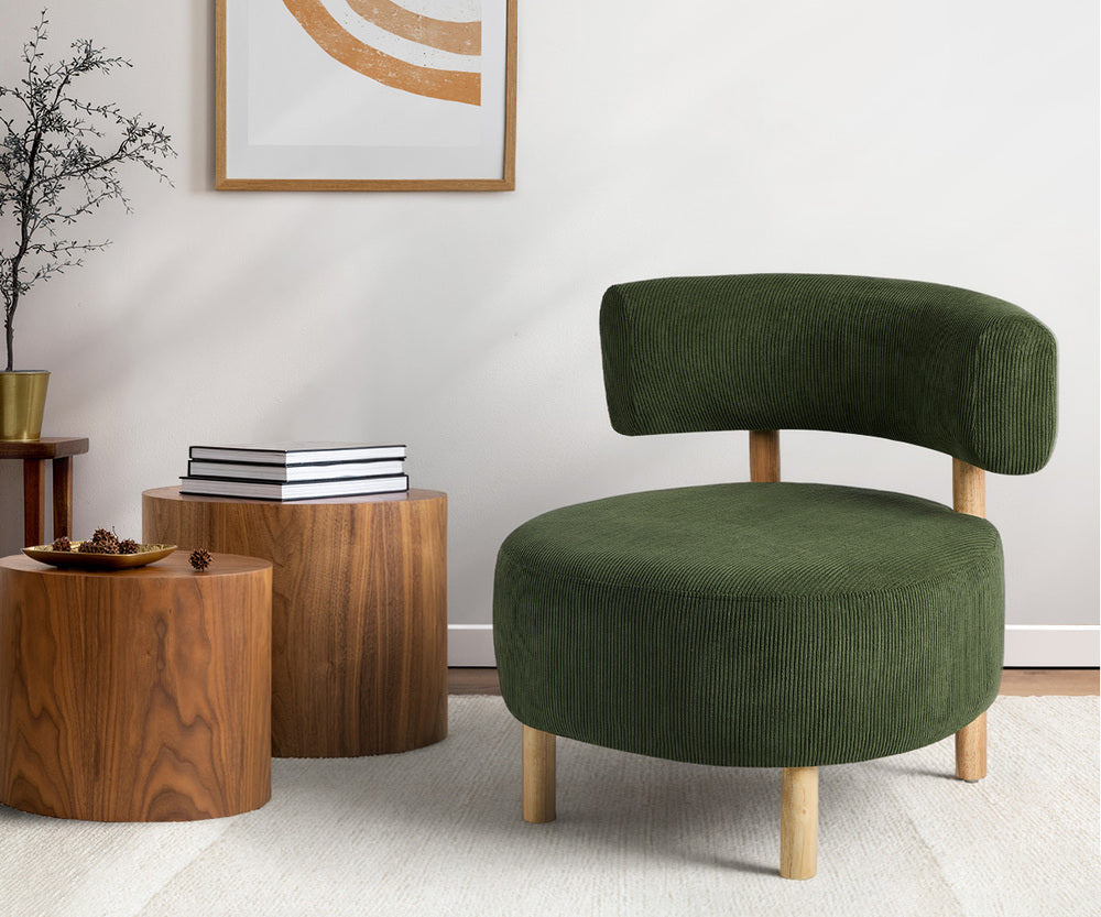 Wooden Armchair Lounge Chair Linen Fabric Accent Living Room Seat Beige /Orange/Green