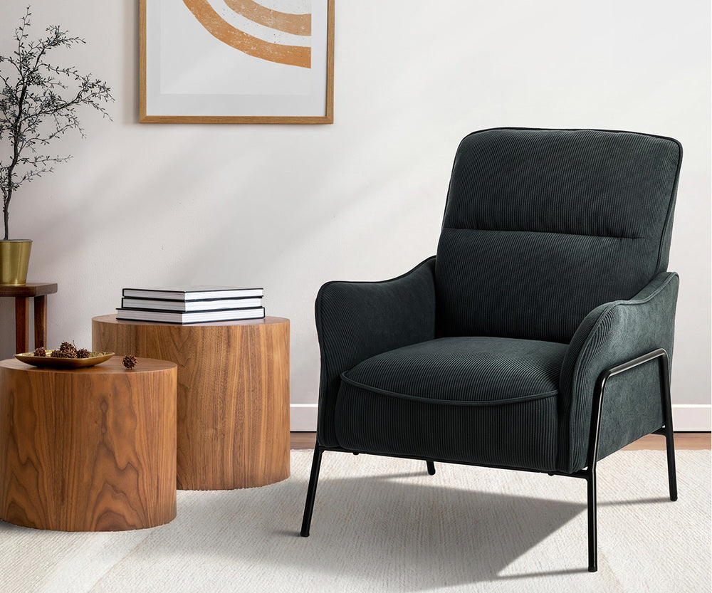Modern Accent Armchair Lounge Collection High Back Velvet Fabric 86cm Grey Metal Legs