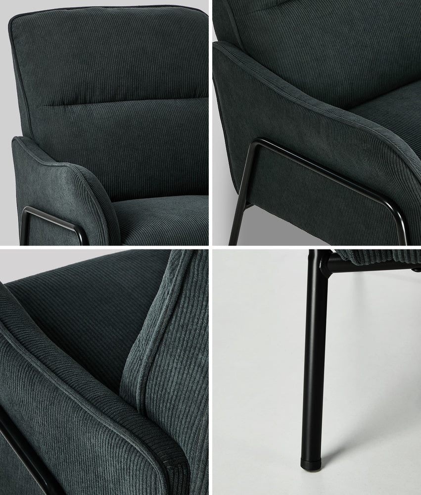 Modern Accent Armchair Lounge Collection High Back Velvet Fabric 86cm Grey Metal Legs